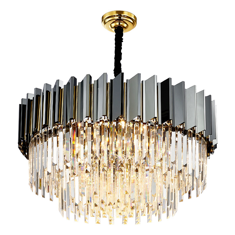 Luxury preto moderno cristal lustre luminárias pendente luminária de teto redondo Chandeliers luminária para sala de estar