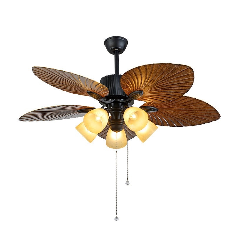 Tropical Palm Five Palm Leaf Blades com 5 Sunset Bowl luminária teto Fan,