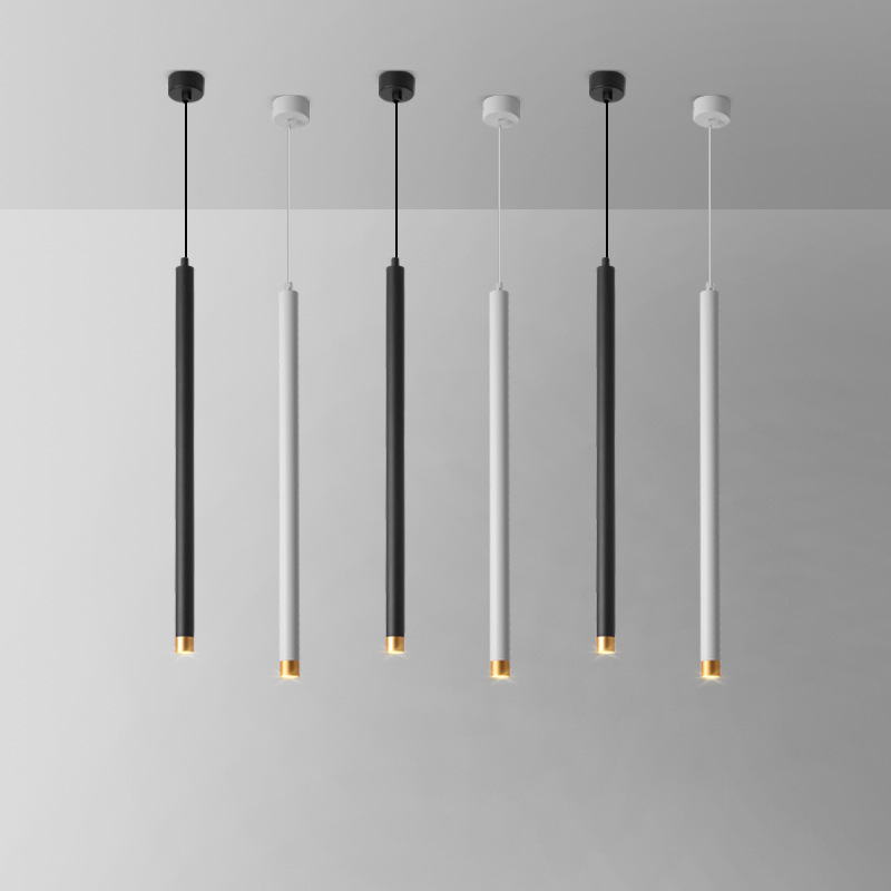 Single LED Epistar pendente moderno Long Cylinder preto White Hanging luminária luminárias para sala de jantar bar