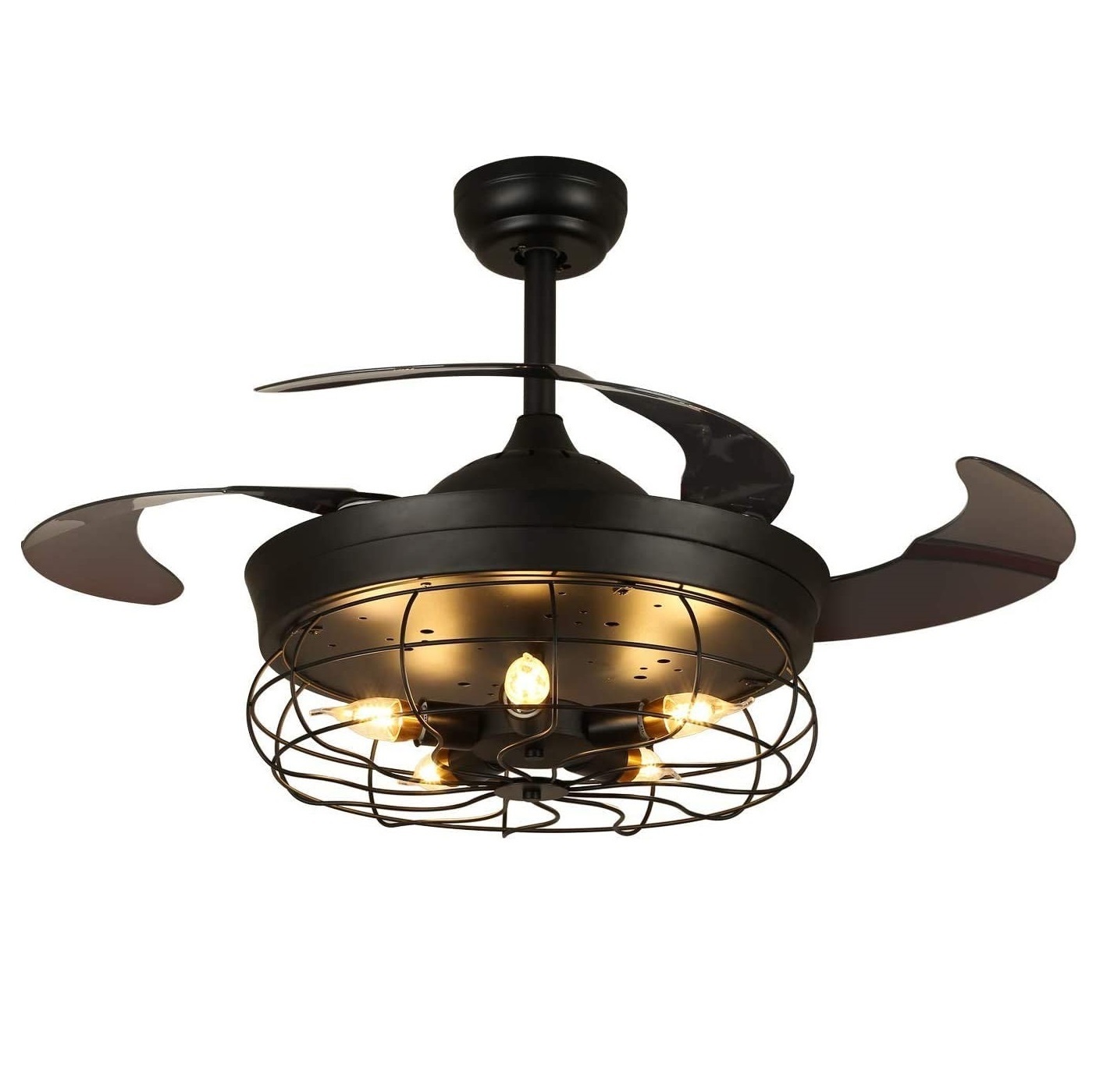42" Retractable Blades industrial retrô teto Fans com luminárias e Remote vintage Caged lustre Fans Invisible Fan luminária