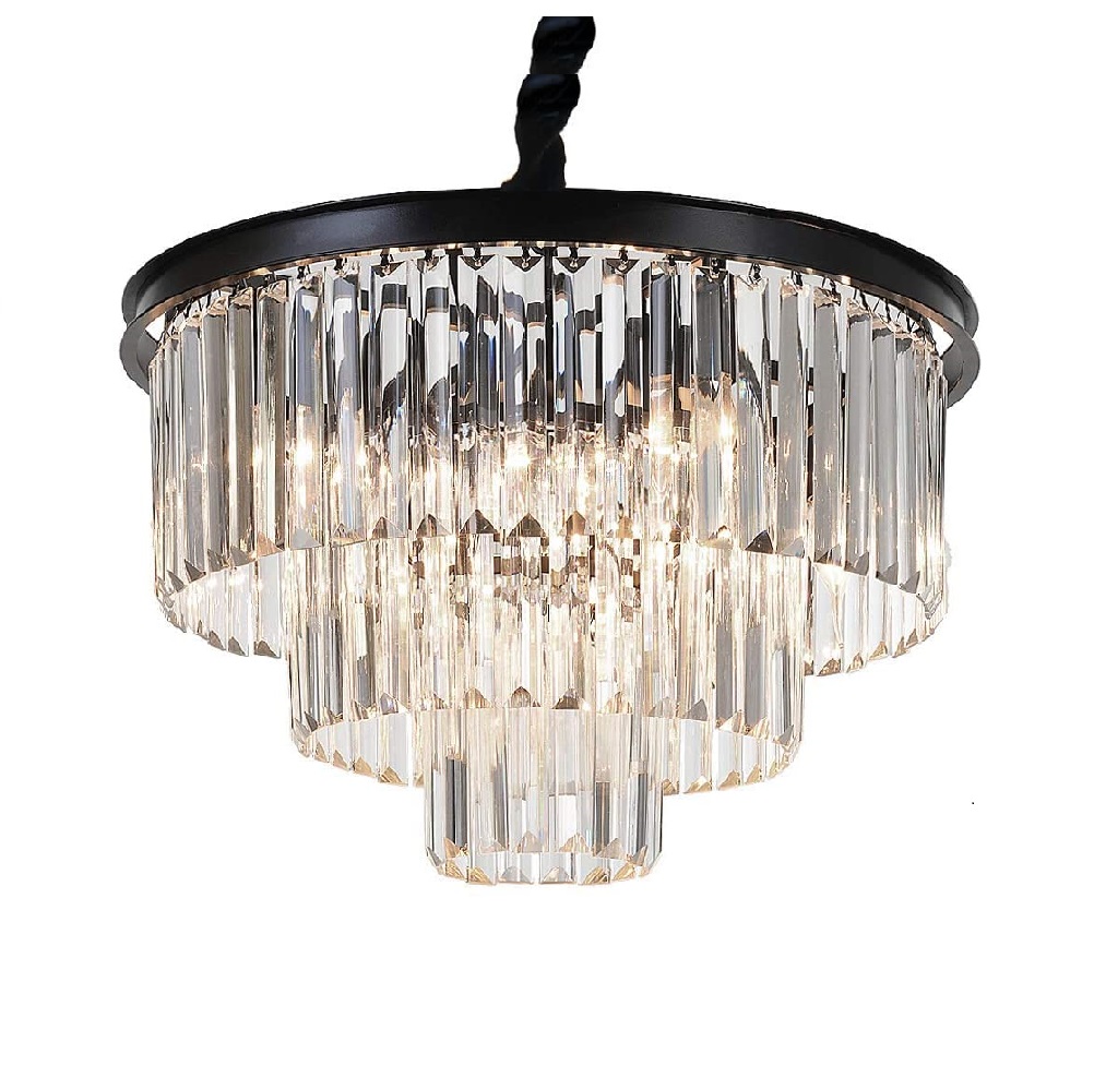 moderno D19.7" Clear cristal lustre Island iluminação 6 luminárias gota pendente luminária de teto luminária 3-Tier para sala de estar