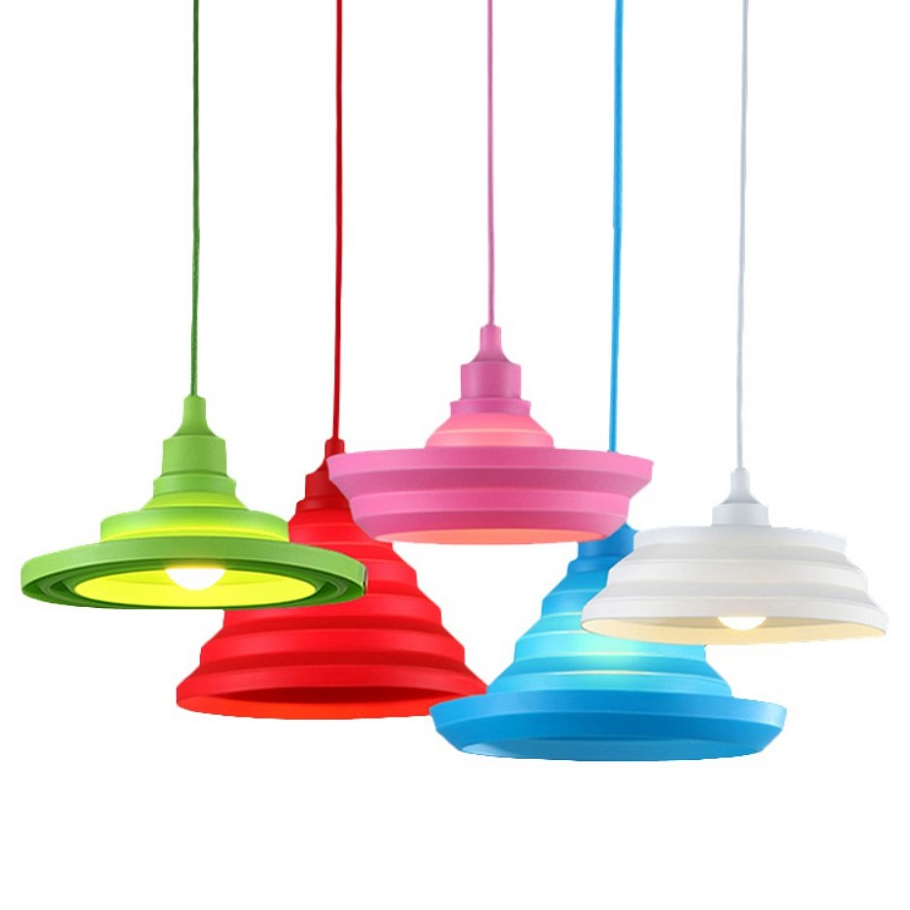 Fashion simples Colorful Silicone Lampshade pendentes E27 Stretchable lâmpadas Silicone luminária de teto