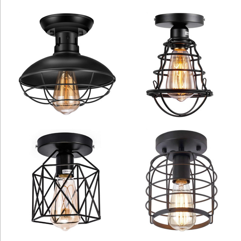 mais vendido preto Cage lâmpada de teto retrô Rural industrial ferro Art quarto luminária teto