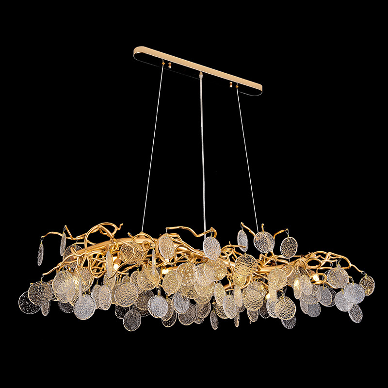 moderno Luxury Leaf Decoration Copper Glass pendente sala de estar hotel Villa Led cristal lustre
