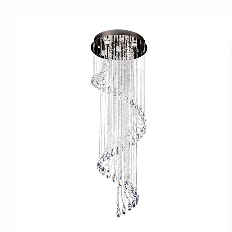 moderno Long Stair Hanging Spiral cristal Beaded luminária pendente LED lustre