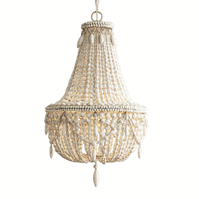 Bohemian Style Simple Wood Clay Beaded Pendant Lamp Rustic Vintage Wooden Bead Chandelier Lighting