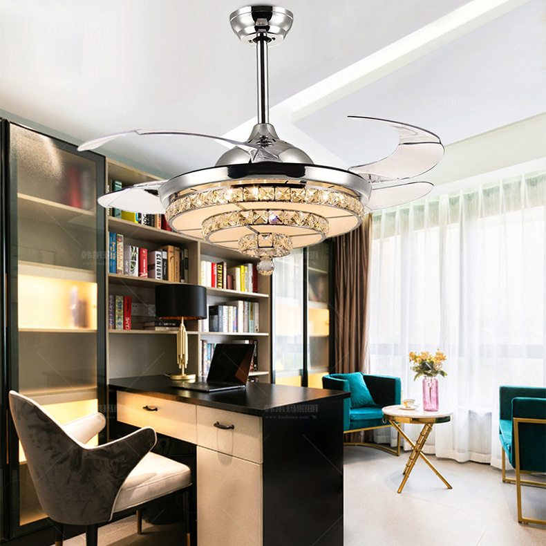 Retractable teto Fan com luminária e alto-falante 7 Changing cor LED 36W 42 Inch Fan lustre com Remote