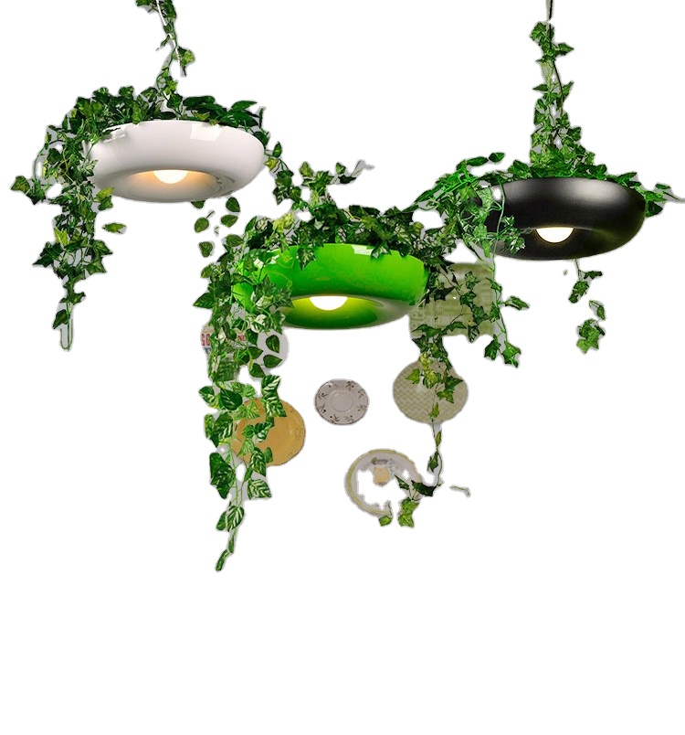 Floral industrial Art lustre bar Art Green plantas American retrô estilo Creative cozinha sala de estar Led luminária pendente luminária