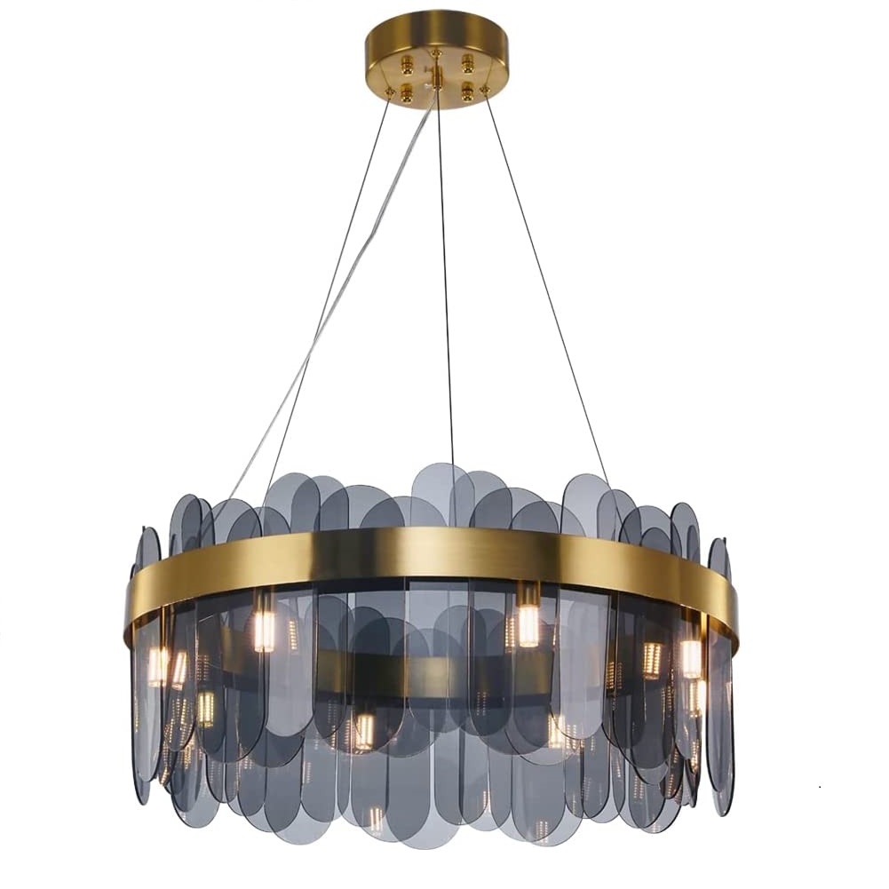 moderno cristal lustre luminária redondo Gold cristal lustre com Glass Shade cristal pendente para sala de jantar