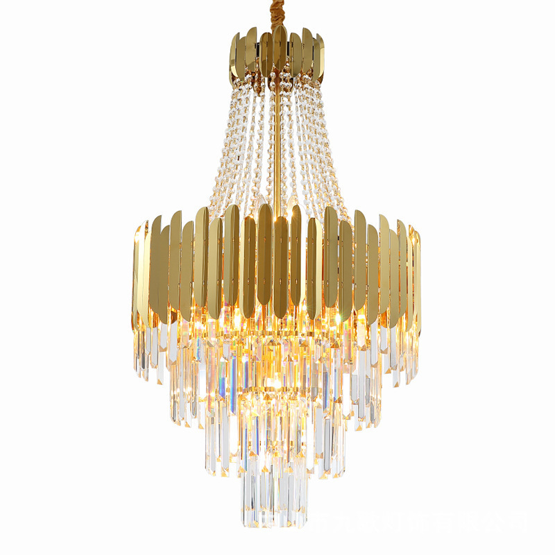 moderno Design 5-Tier cristal Hanging lustre Gold Metal pendente LED teto Hanging luminária para sala de estar sala de jantar