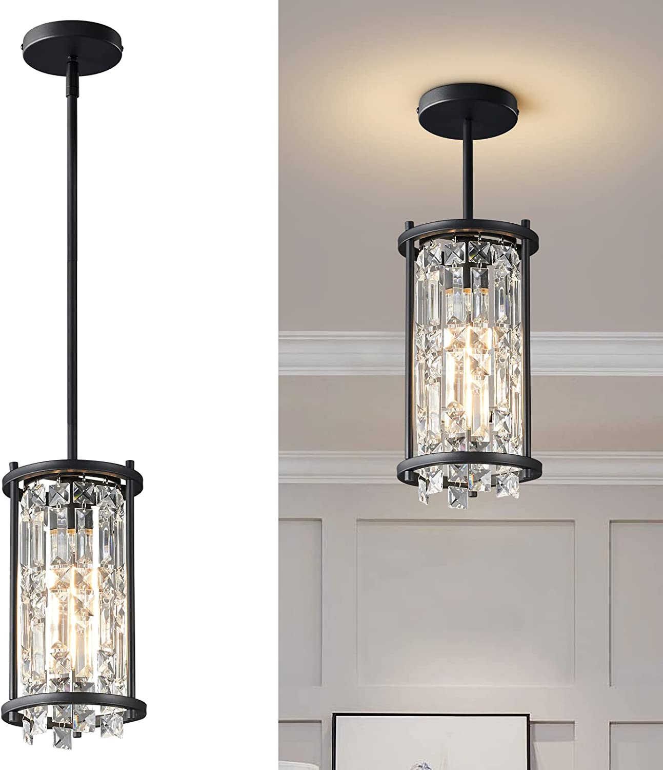 moderno 1 lâmpada Silver E26 lâmpada Base Chrome luminária pendente ajustável Mini Cylinder luminária luminárias cristal pendente