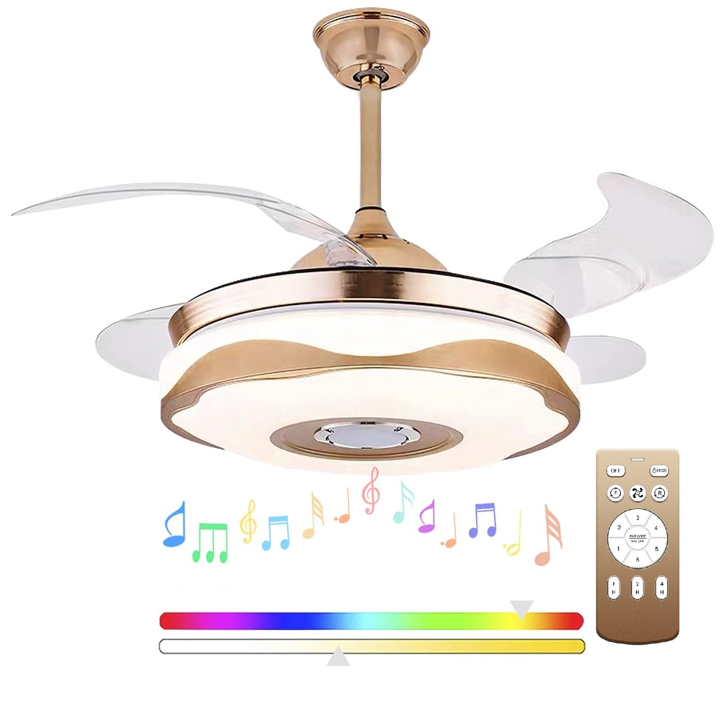 moderno teto Fans 42 Inch luminária alto-falante luminária pendente lustre Multiple dimerizável LED luminária cores Invisible Blades