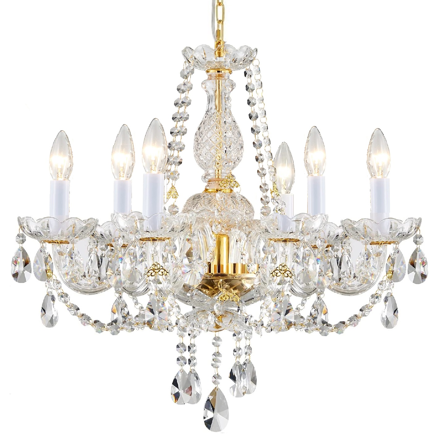 moderno K9 cristal lustre com 6 lâmpadas Gold acabamento e Brass