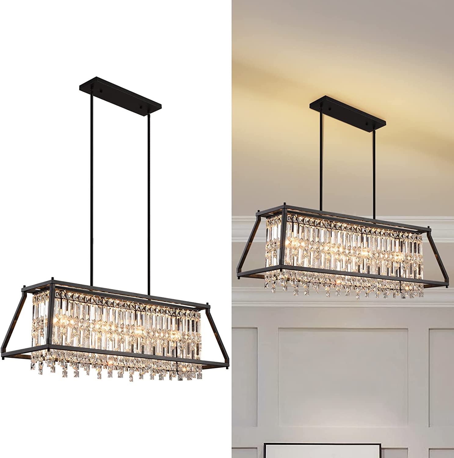 4Lights preto Dinning Room quarto corredor sala de estar cristal lustre luminária teto Hanging ajustável pendente