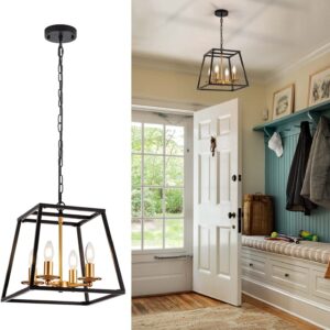 Age Brass cozinha Island lustre com a Steel preto e Gold acabamento Rectangular pendente luminária