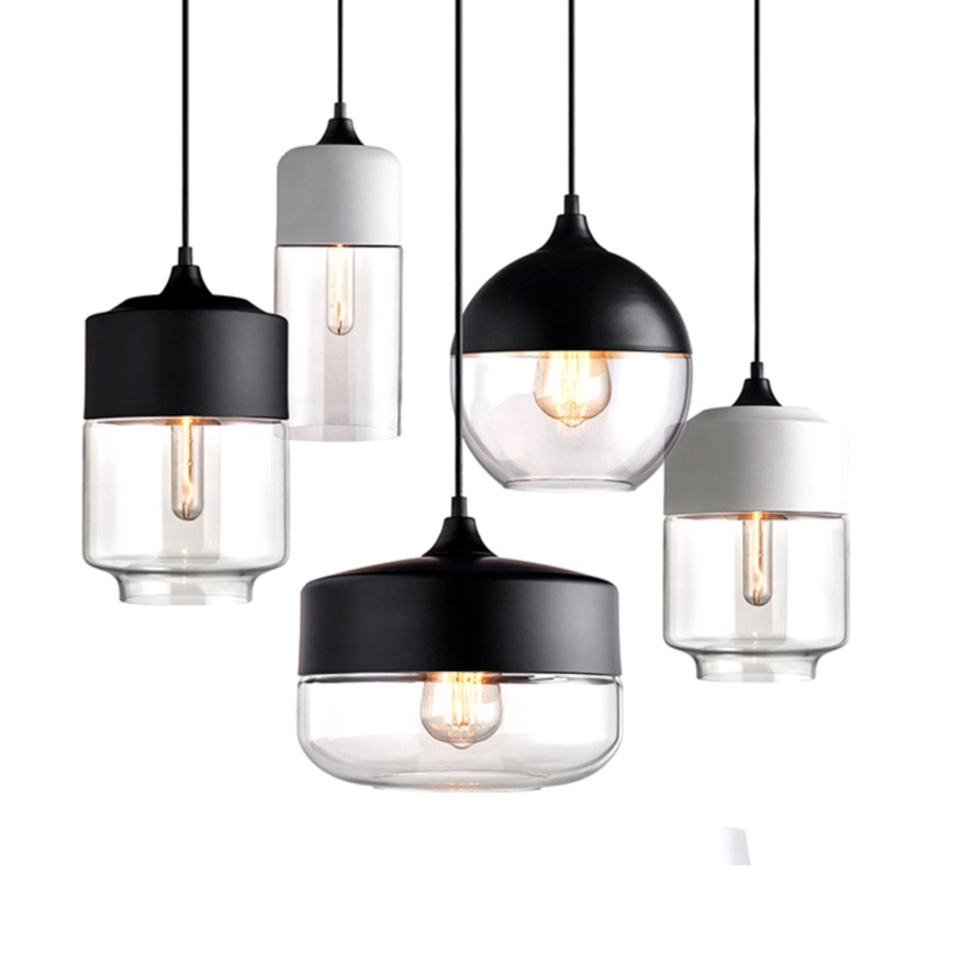 moderno teto pendente Clear Glass preto Metal Hanging Droplight nórdico Art Deco lustre