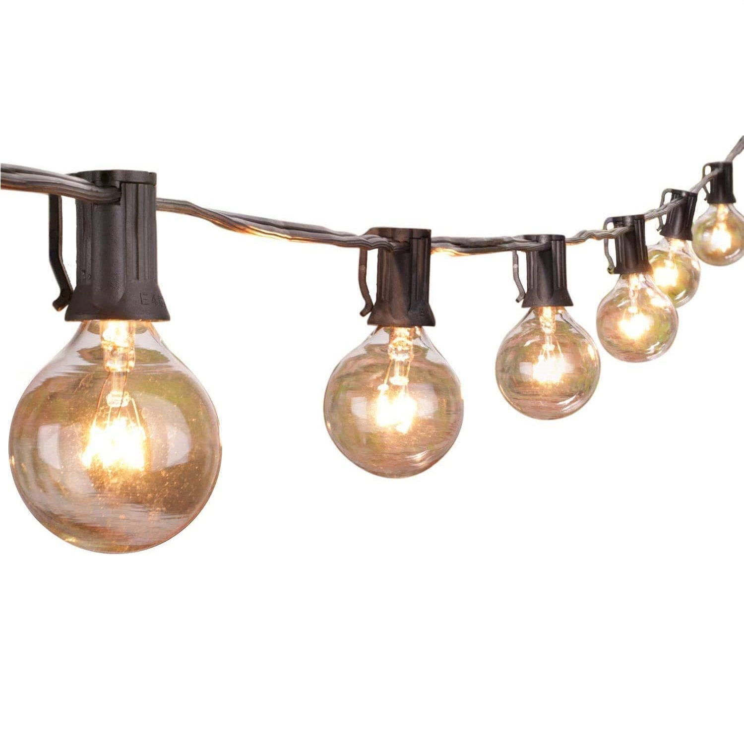 preto externo String luminárias 25 Feet G40 Globe luminárias com E12 tomada Base Clear Glass lâmpadas à prova d'água Connectable Hanging luminária