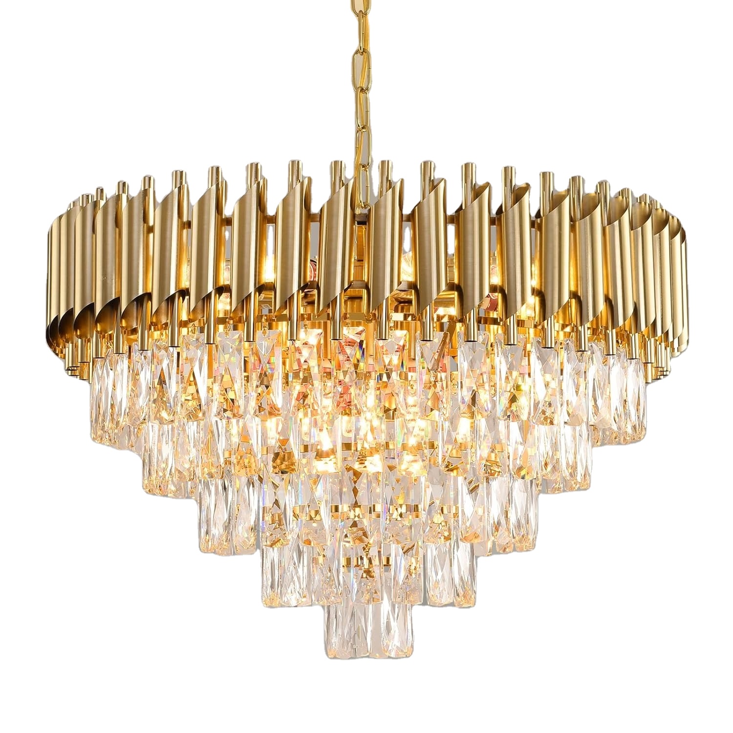 Gold lustre luminária moderno Luxury cristal pendente luminária de teto luminária 3 Tier 4 luminárias para Dining sala de estar