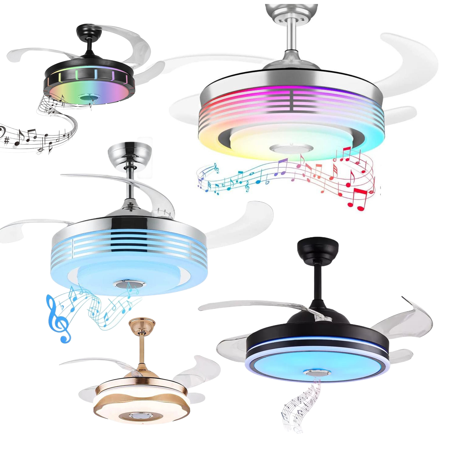 Luxury cristal Led lustre Invisible inteligente teto Fan luminária alto-falante Dimmer Switch Remote Controller