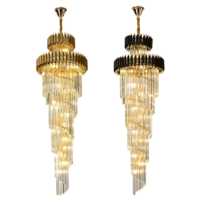 moderno Luxury grande Gold Long Spiral cristal Staircase lustre