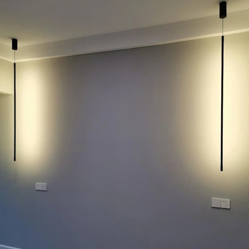 moderno LED Longer pendentes sala de jantar quarto Decor Bedside preto Background Hanging lâmpada Chandeliers restaurante luminárias