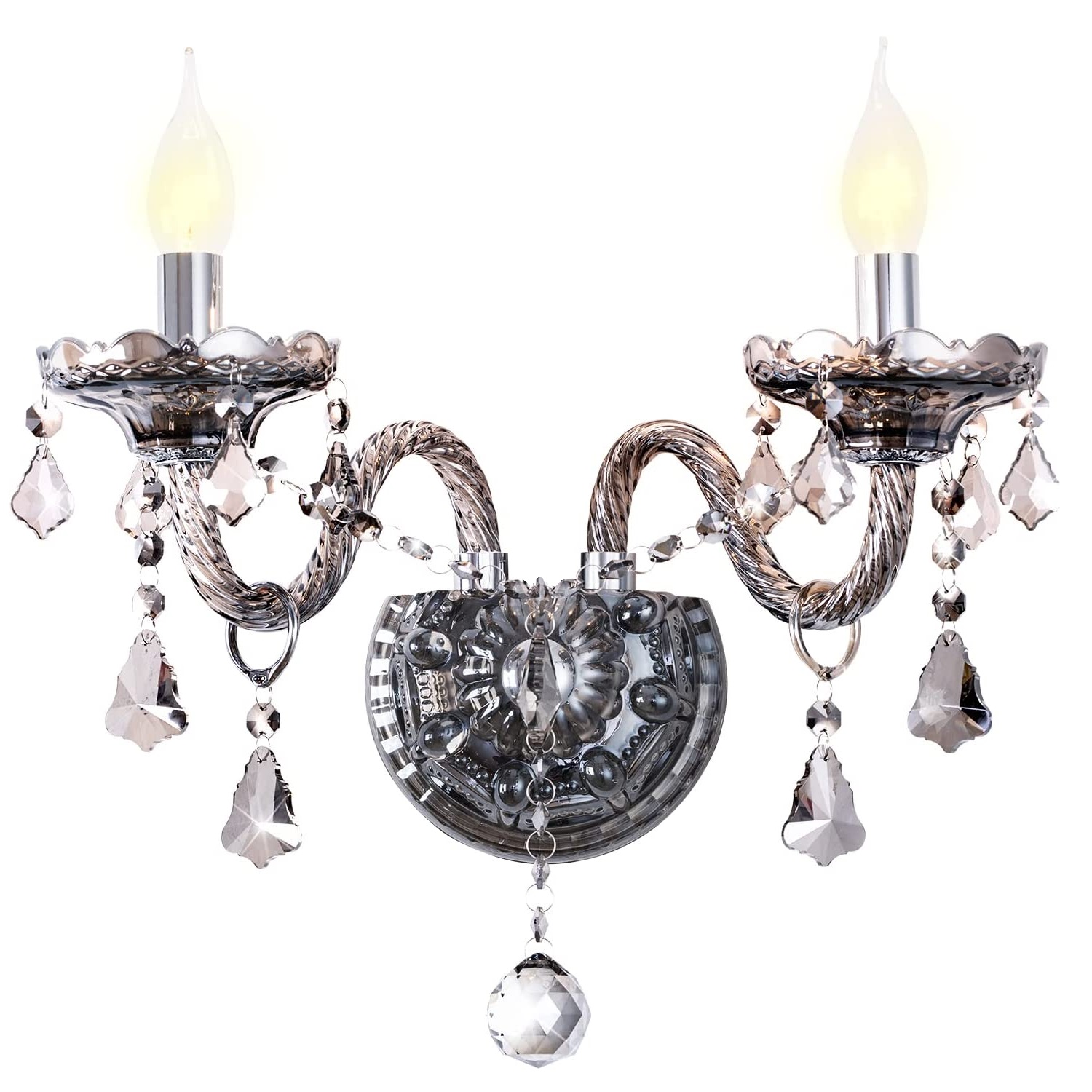 2 Lights Retro Elegant Crystal Drops Shade Wall Lamp, Country Style Decor Grey Porch Wall Lights
