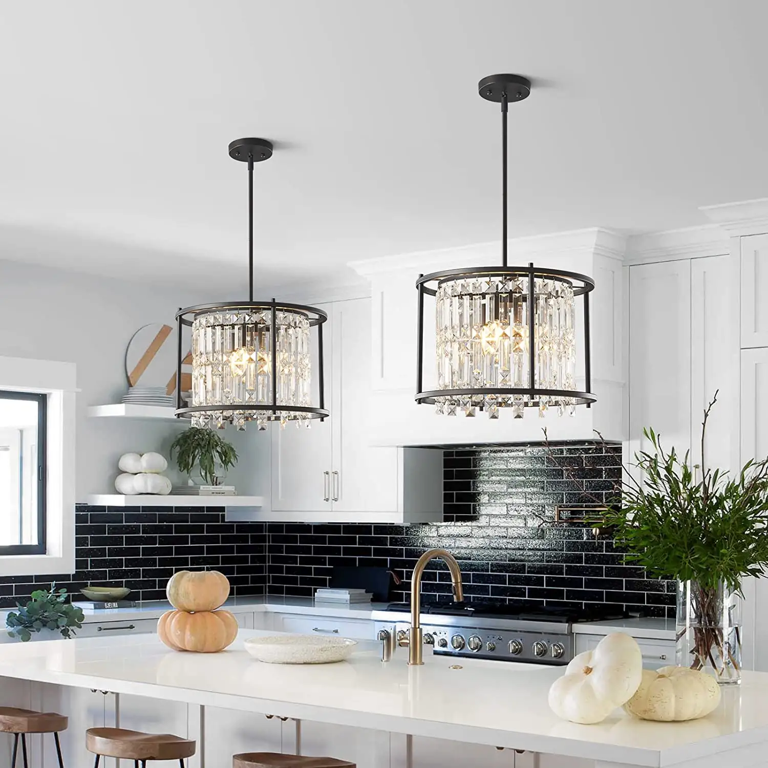 nórdico moderno interno Luxury redondo pendente preto Gold LED Hanging K9 cristal lustre