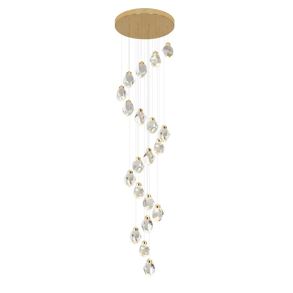 moderno Luxury cristal pendente Gold acabamento com K9 cristal LED Drop luminária Stair Hanging lâmpada para sala de estar
