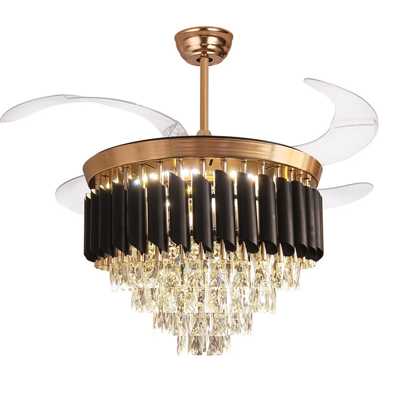 China New Products Modern Luxury Fancy Crystal Lights Living Room Silent Invisible Ceiling Fan Light Lamp Chandelier
