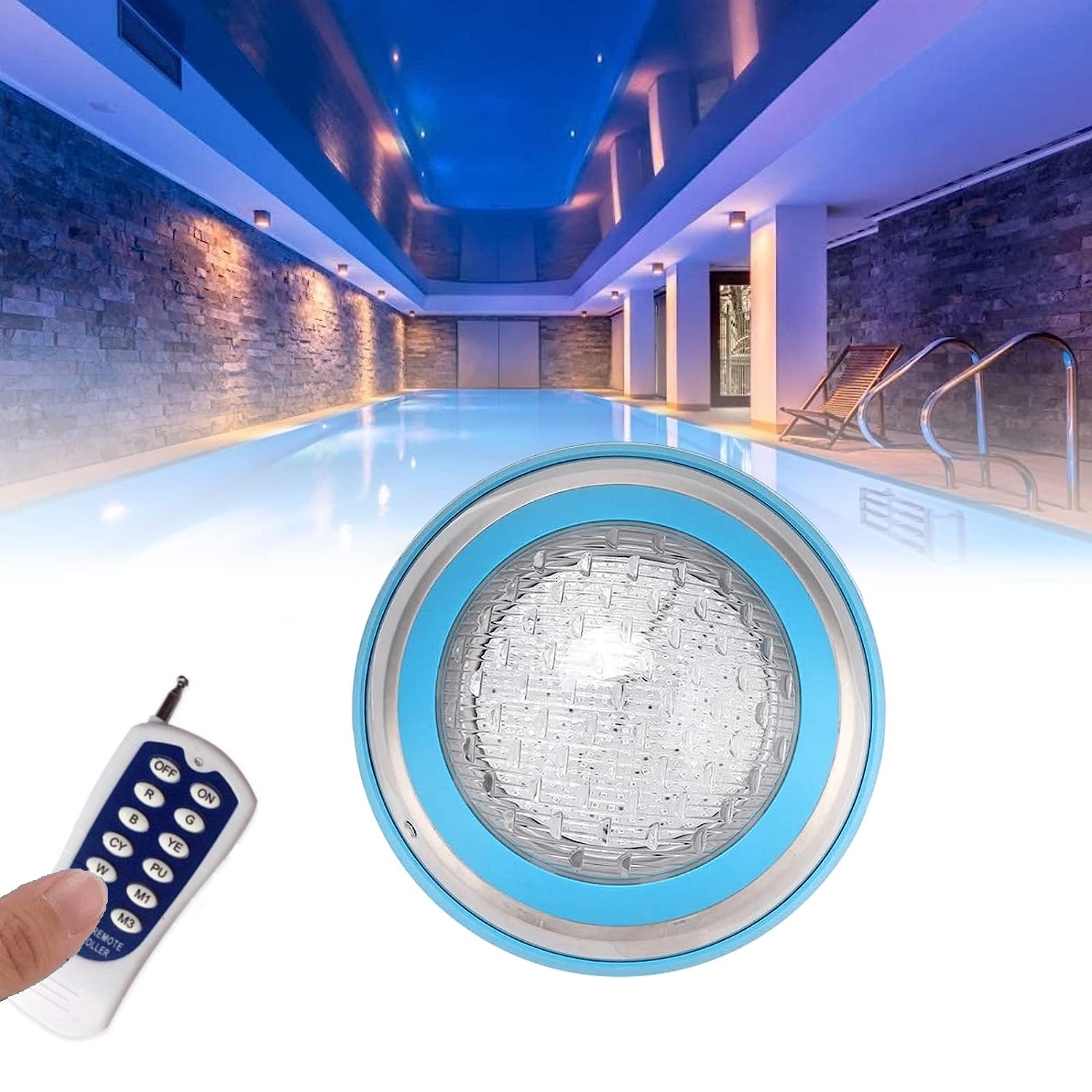 Underwater RGB cor Changing Swimming Pool luminária 360 LED Stainless Steel Submersible com controle remoto