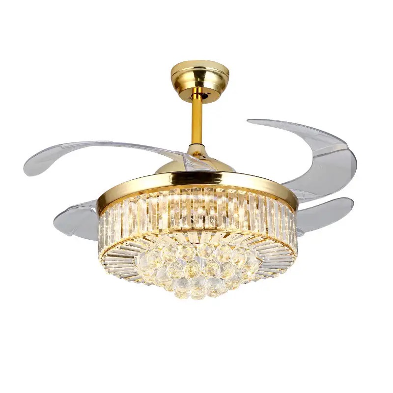 2024 NEW 42" cristal Retractable Acrylic Blade teto Fan luminária LED 72W controle remoto iluminação e Circuitry Design 55*55*30cm