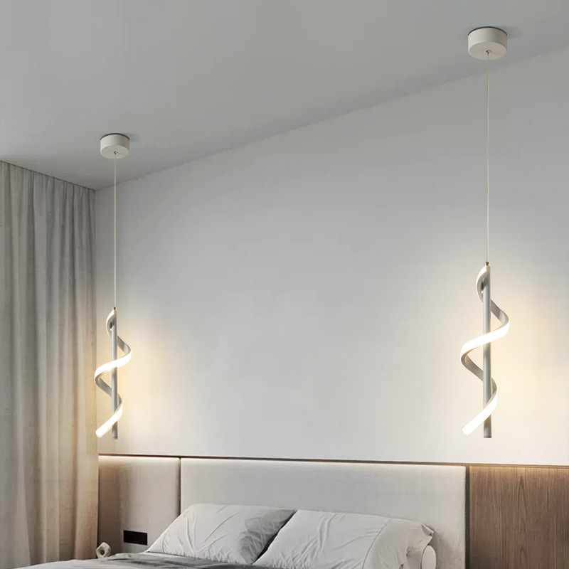 moderno iluminação para hotel Lobby Sleek preto luminária pendente LED Spiral lustre luminária