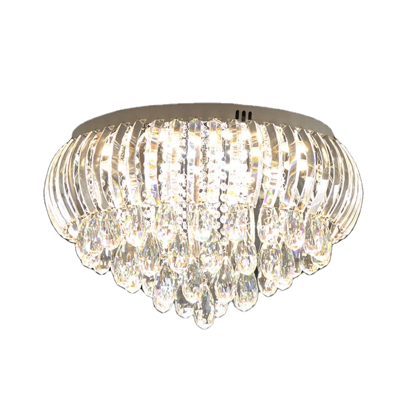 moderno Chrome cristal E14 redondo embutir luminárias de teto cristal Beaded luminária Shade luminárias