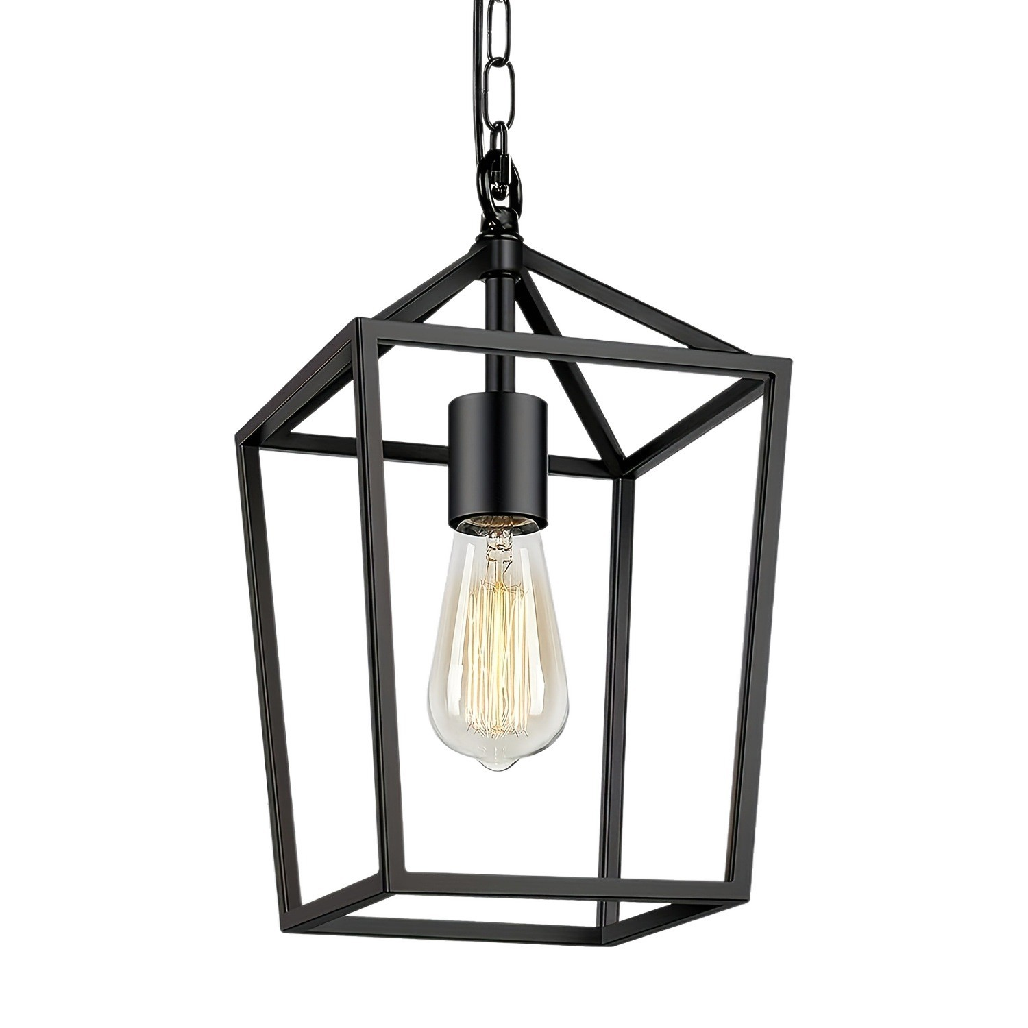 retrô Antique 1 lâmpada grande Exterior pendente in Antique preto com Bronze Accents