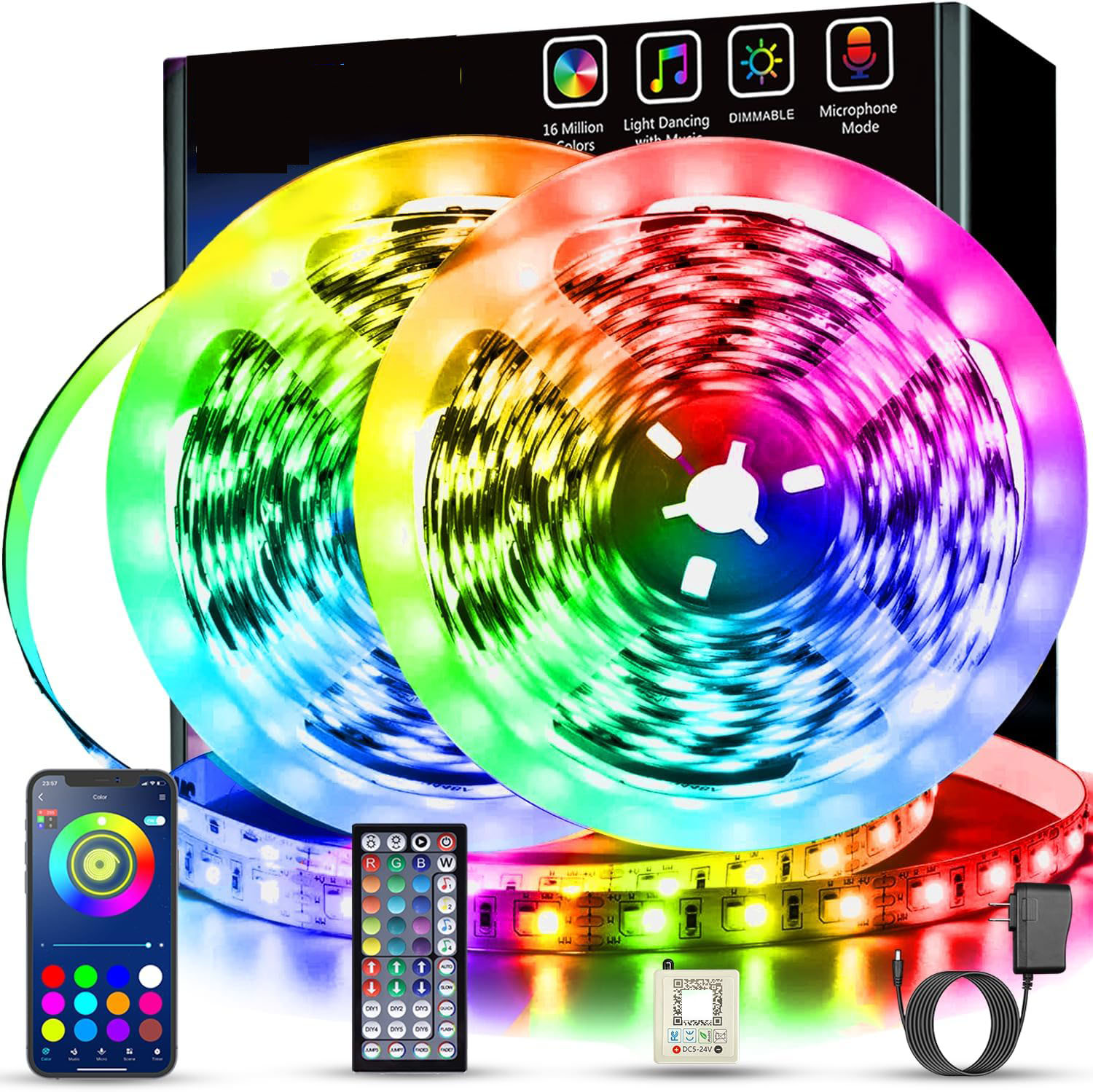 RGB luminárias Sync to Music com 44 Key Remote Controller quarto Christmas luminárias Decorate inteligente LED Strip luminárias