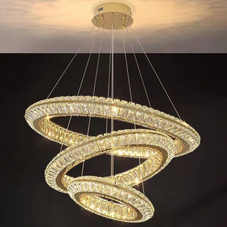 moderno simples luminária Luxury sala de estar quarto sala de jantar Villa Ring cristal Stainless Steel lustre