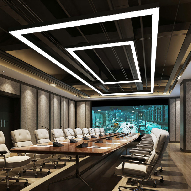 Manufacturer Led Rectangular lustre escritório Long luminária em fita Conference Room Supermarket Gym comercial Hanging Line luminária