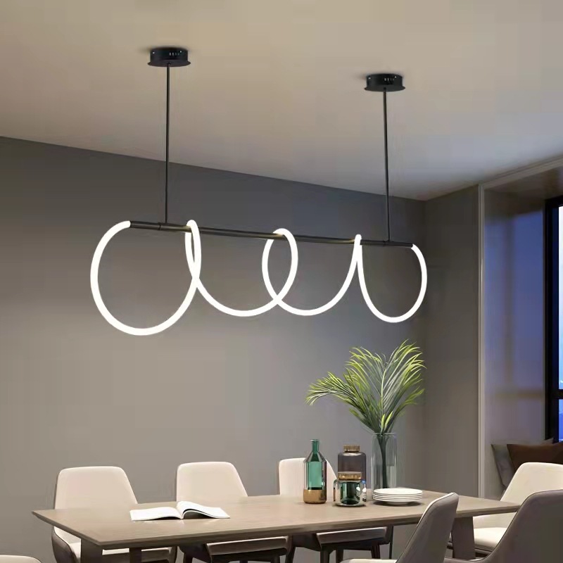 moderno preto sala de jantar cozinha Island sala de estar LED linear Hose pendente lustre luminária teto Hanging luminária