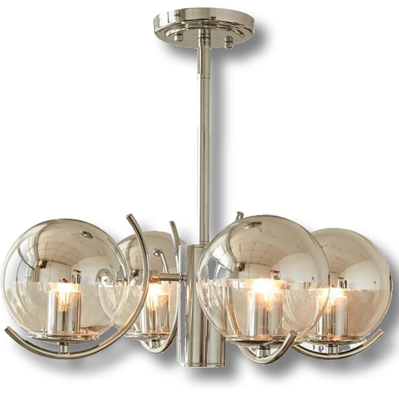 Chandelier 4-Light Globe Flush Mount Sputnik Chandelier Modern Silver Pendant Lighting Fixture Silver Glass Ball