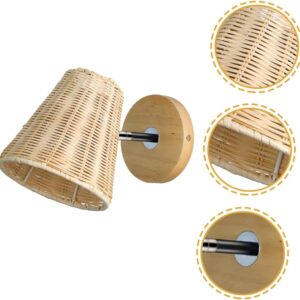 Rattan Wall Lamp Sconce Adjustable Swing Arm Wall Light Wooded Vintage Bedside Shade Reading Light Light Fixture
