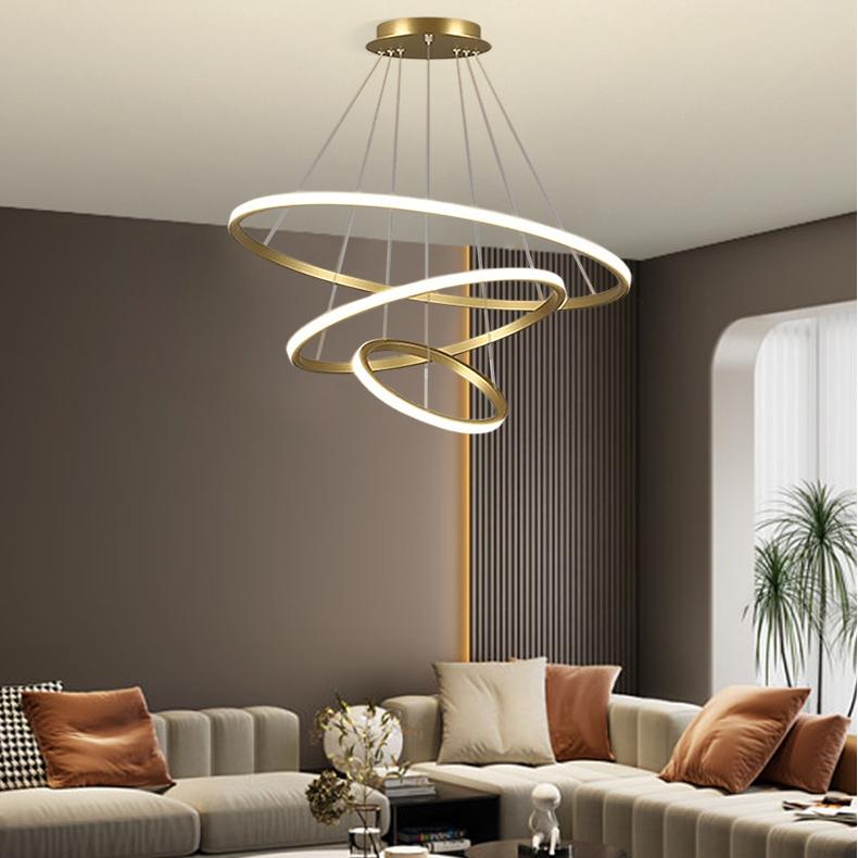moderno Romantic hotel Room interno Decoration 3 Rings Led sala de estar hang lâmpada Luxury lustre Geometric Interior iluminação