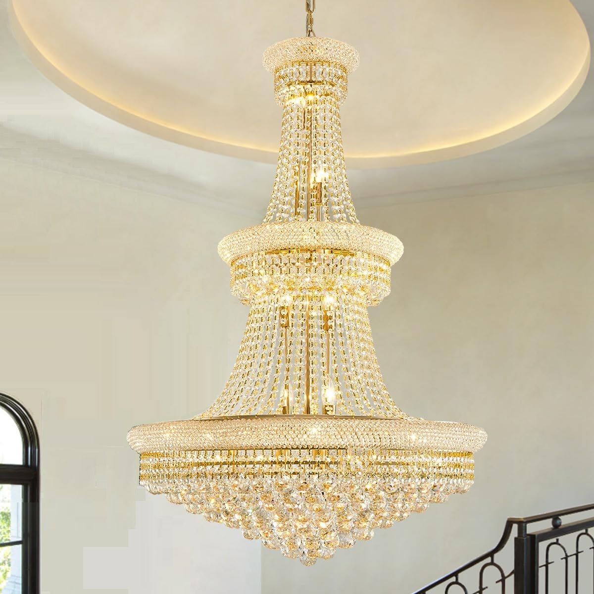 moderno Gold cristal Chandeliers grande Foyer lustre luminárias para Staircase sala de estar corredor Entryway