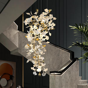 Luxury Ceramic Ginkgo Leaf lustre moderno nórdico pendente para hotel Villa Staircase High teto sala de estar Project