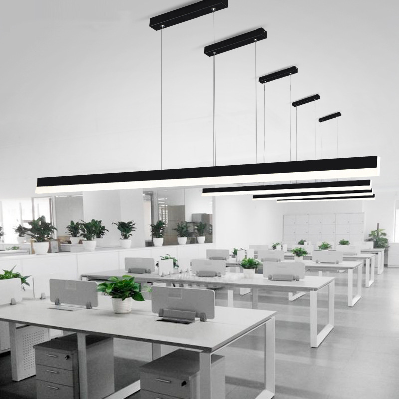 moderno simples LED linear pendente Long Strip lâmpada escritório comercial Area ajustável Cord Suspension Hanging lâmpada lustre