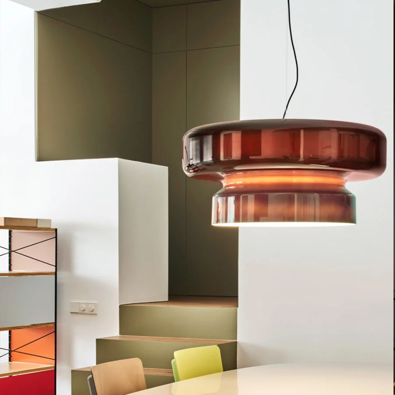 nórdico simples Glass lustre luminária luminária pendente Red purple Green cor restaurante bar Clothing Store Coffee Shop E27 36CM
