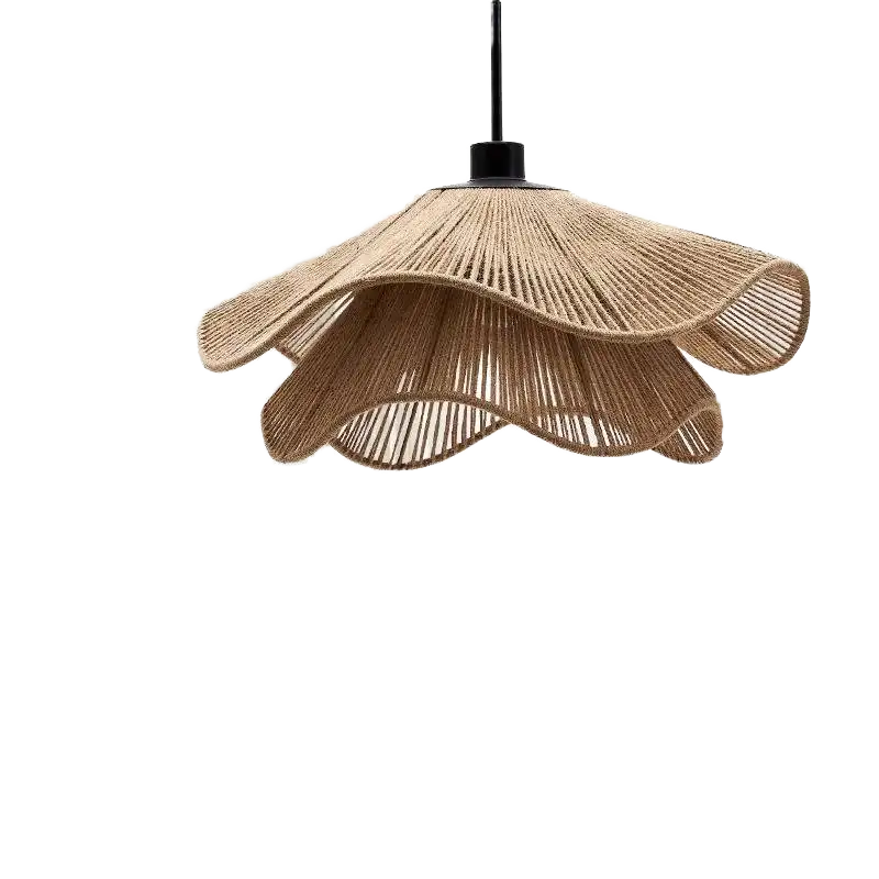 European estilo Hand Woven Brown Wicker Rattan Paper Rope pendente interno Home Hotels Hanging lustre