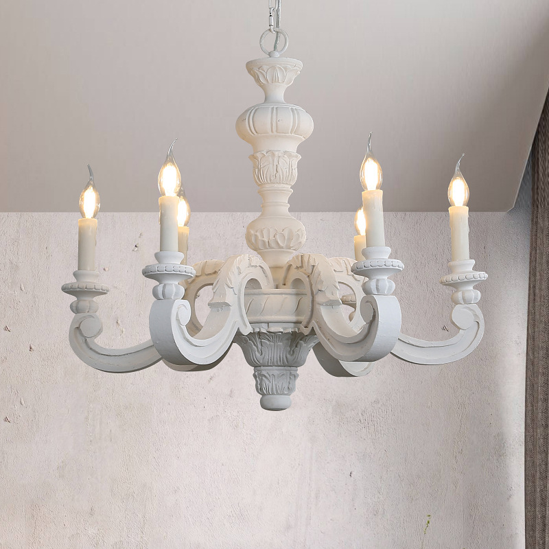 American Country French Wood Carving Old lustre sala de estar sala de jantar quarto Clothing Store Decorative lâmpadas