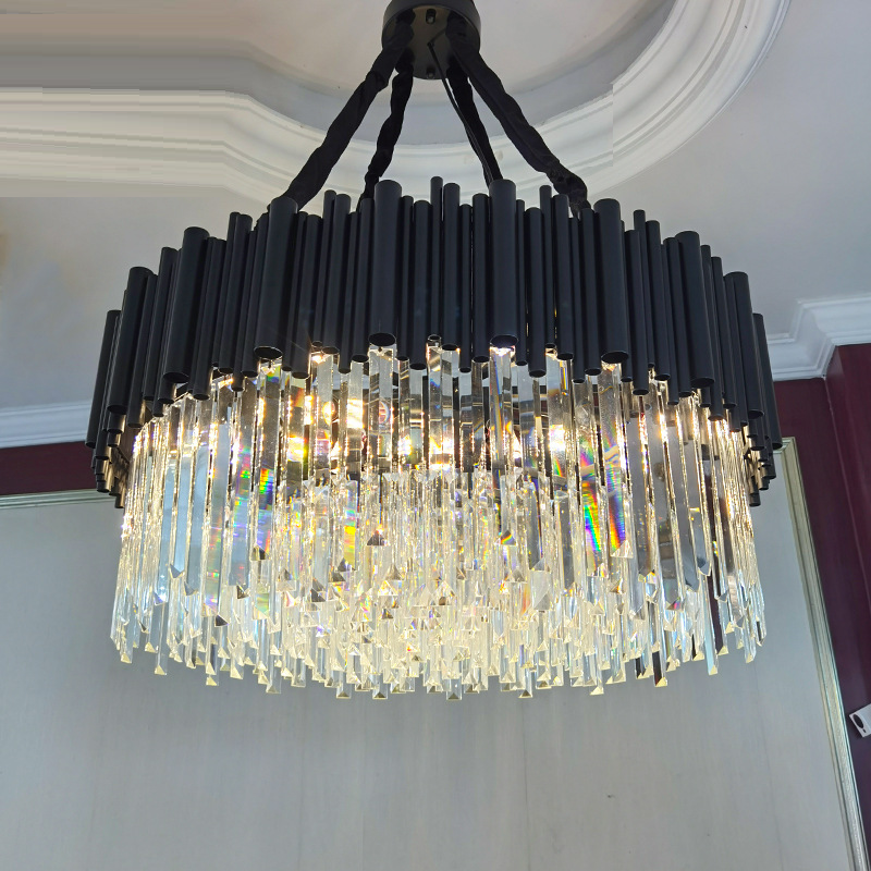 60CM Post moderno Minimalist sala de jantar lâmpada Designer Model Room iluminação Villa preto Single Head cristal lustre