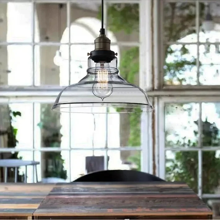 vintage Copper LED luminária pendente cozinha Coffee restaurante Loft Amber Glass interno Home Decor Hanging luminárias