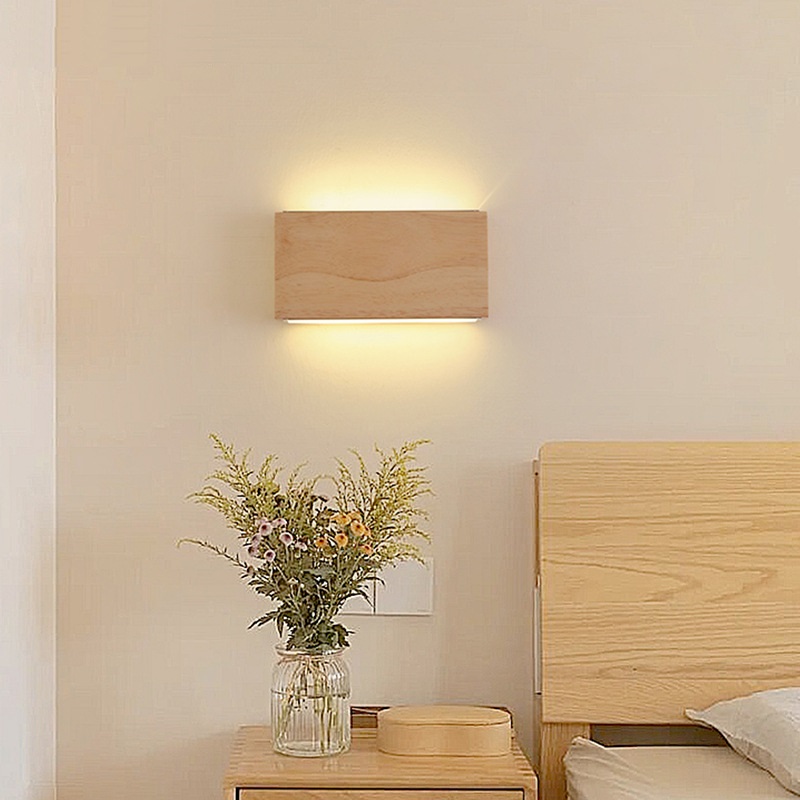 Nordic Solid Wood LED Wall Lamp Bedroom Bedside Lamp Bathroom Vanity Light
